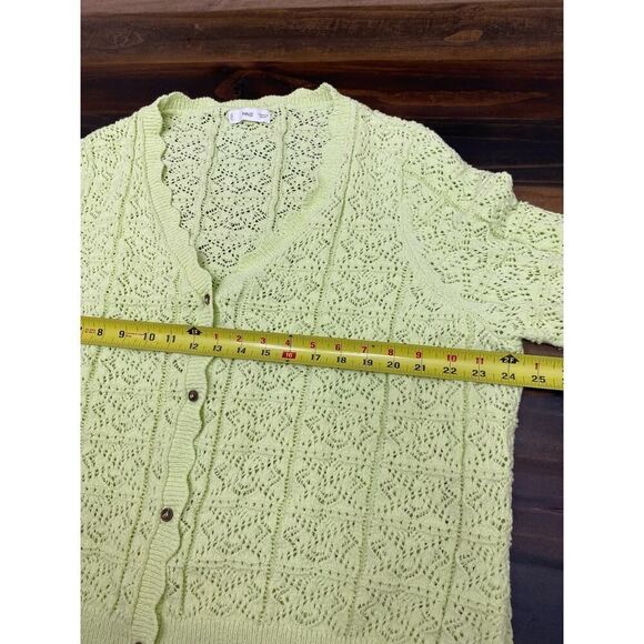 Mango MGO Openwork Knit Cardigan Yellow Winter Boho Urban V Neck Plus Size 3X - Picture 11 of 13